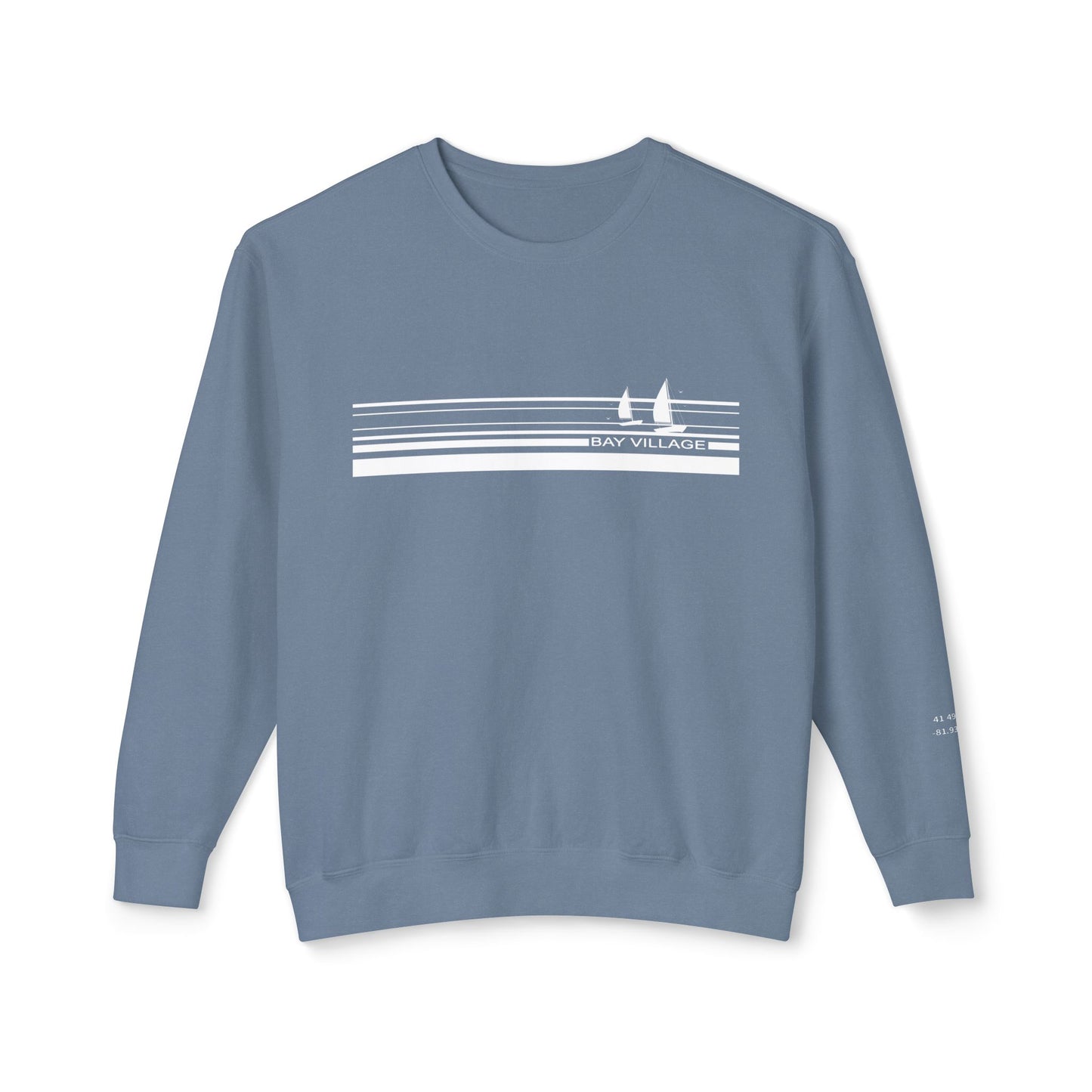 Unisex Comfort Colors Sweatshirt – Bay Village Sailboat Design with Huntington Beach Coordinates